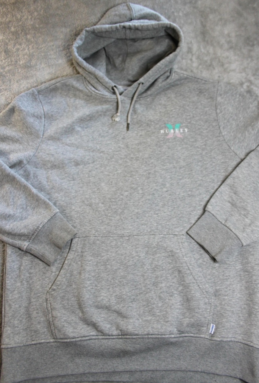 Hurley Hoodie Mens L Gray Pullover Hooded Graphic Print Pockets Logo Sunset